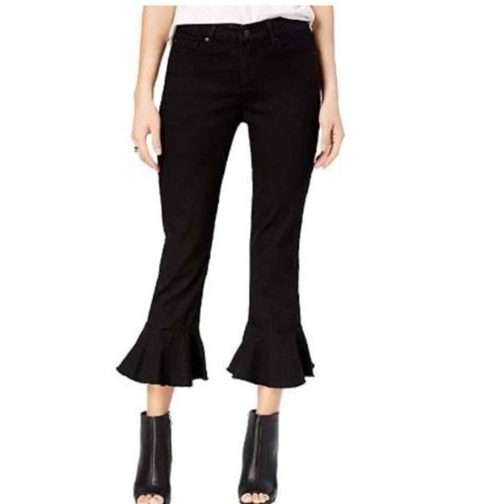 Black Daisy Jeans Womens Size 3‎ Black Denim Ruffle Hem Cropped NWT Trendy